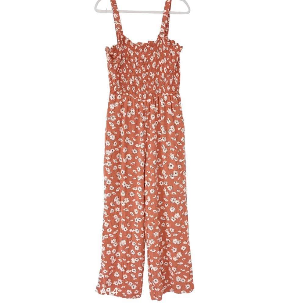 As U Wish Boho Jumpsuit Small 100% Rayon Brown Floral Capri Resort Romper Look